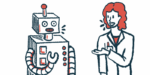 A robot and a doctor have a conversation.