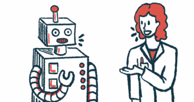 A robot and a doctor have a conversation.