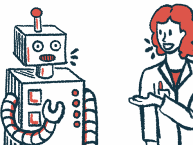 A robot and a doctor have a conversation.
