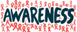 Red ribbons surround the word 
