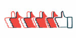 Multiple hands in a row are seen giving the thumbs-up sign.