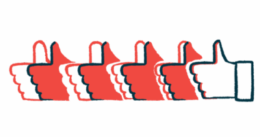 Multiple hands in a row are seen giving the thumbs-up sign.