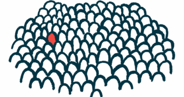 An illustration of a crowd has one person highlighted in red.