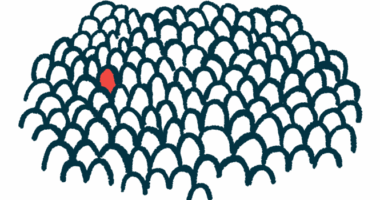 An illustration of a crowd has one person highlighted in red.