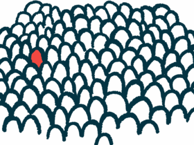 An illustration of a crowd has one person highlighted in red.