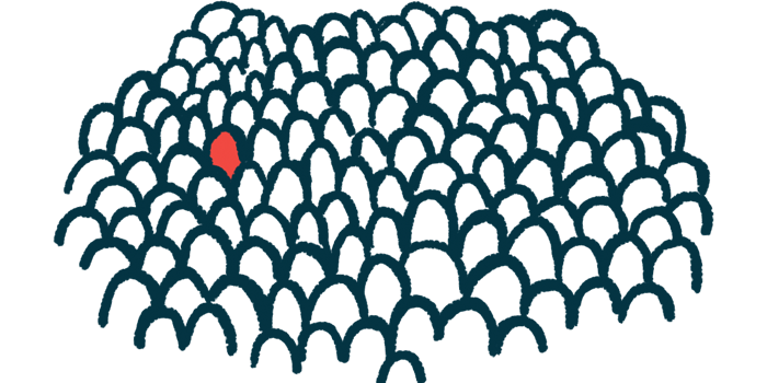 An illustration of a crowd has one person highlighted in red.