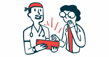 An illustration of two doctors going over a surprising medical report.