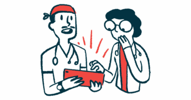 An illustration of two doctors going over a surprising medical report.