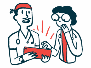 An illustration of two doctors going over a surprising medical report.