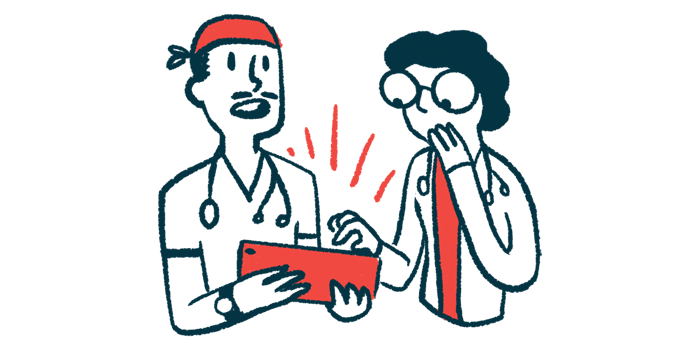 An illustration of two doctors going over a surprising medical report.