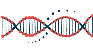 A close-up view of a DNA strand highlights its double-helix structure.
