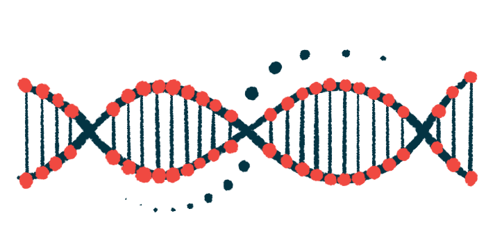 A close-up view of a DNA strand highlights its double-helix structure.