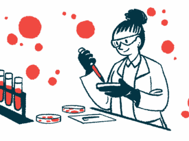 An illustration of a female scientist testing blood samples.