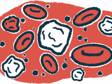 White blood cells are seen among red blood cells in this close-up illustration.