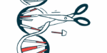 A pair of scissors is shown cutting a strand of DNA.