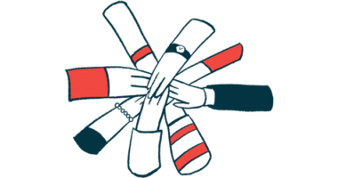 An illustration of a group of hands joining together in an 'all-in' representation.