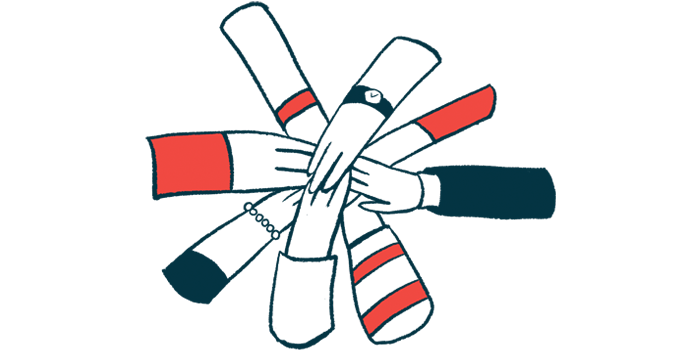 An illustration of a group of hands joining together in an 'all-in' representation.