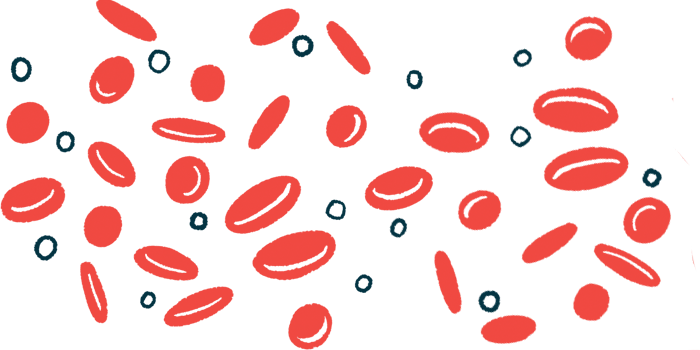 This illustration shows a collection of red blood cells.
