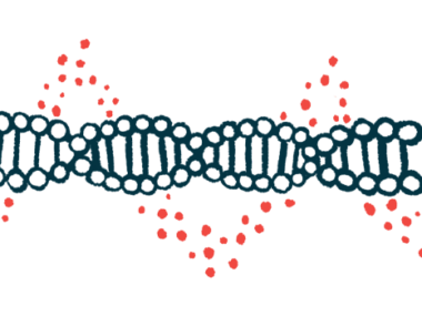 A close-up view of a DNA strand highlights its double-helix structure.