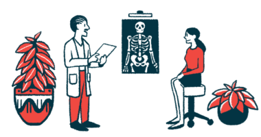 A doctor talks to a patient while displaying skeletal X-rays.