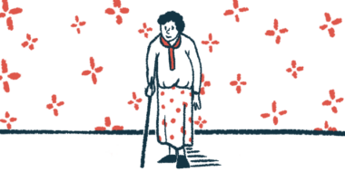 An older woman uses a cane as she walks.