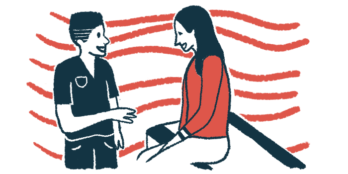 An illustration of a doctor talking to a female patient.