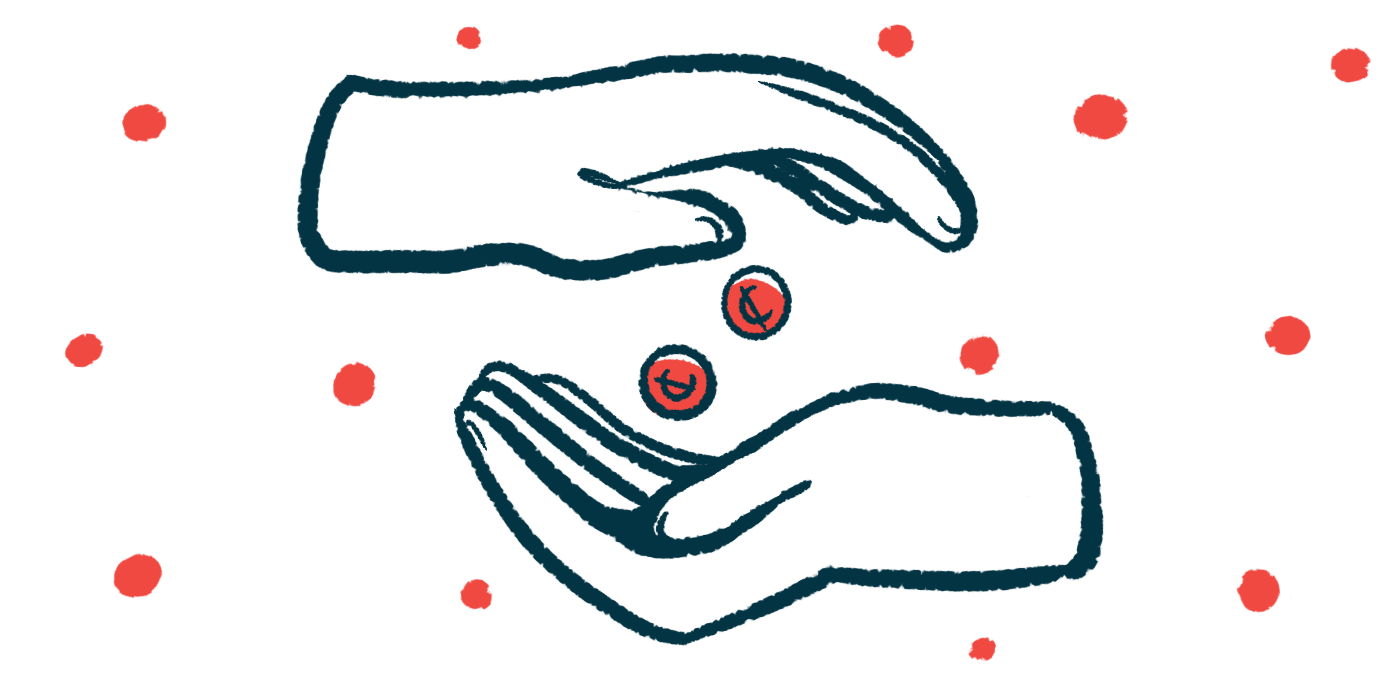A hand drops two pills into another hand.